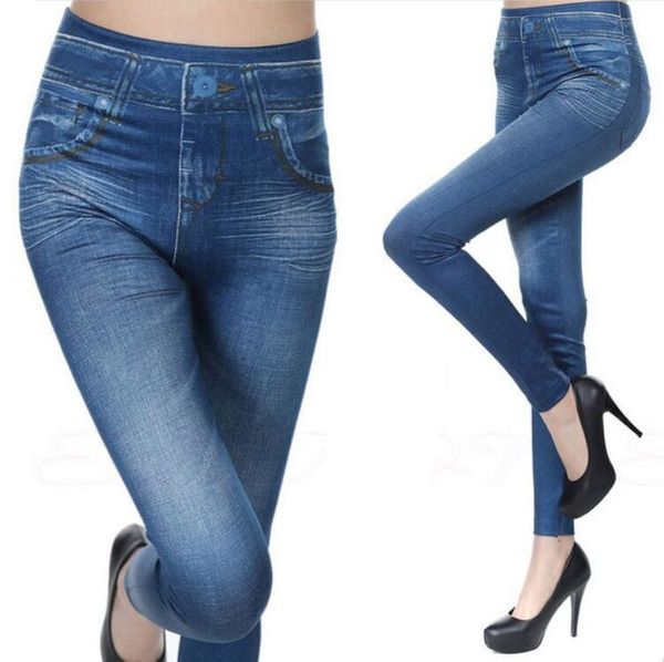 

stretchy slim leggings imitation jean skinny jeggings skinny pants big size bottoms sale, Black
