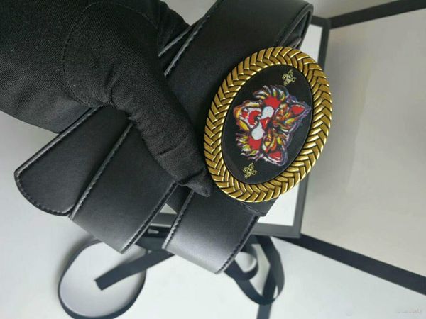 

european retro style flat smooth texture belt fashion tiger buckle men's designer belt, Black;brown