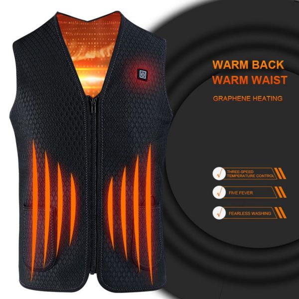 

outdoor heating vest jacket of usb winter electric thermal clothing vest for sport hiking electric heated, Black