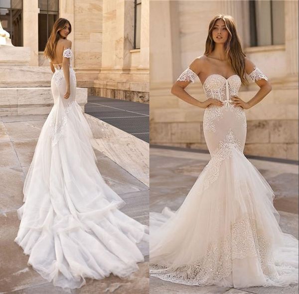 

2019 New Spring Berta Wedding Dresses LMermaidace Sweetheart Applique Elegant Long Fall Bridal Gowns Backless Wedding Dress Robe de marriage