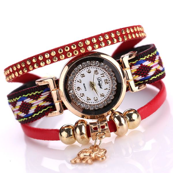 

duoya brand new fashion style women causal watch braided strap alloy elephant pendant modern lady wristwatch christmas gift, Slivery;brown