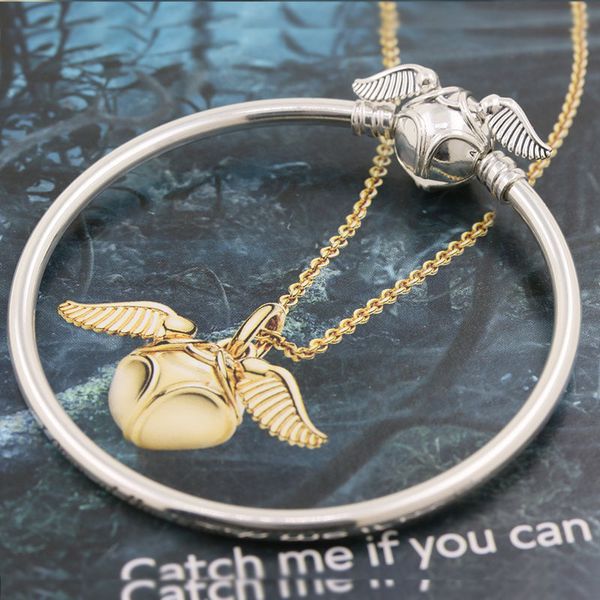 

16-20cm 2019 new 1:1 original 925 sterling silver potter(only bangle) moments snitch clasp bangle bracelets f012, Golden;silver