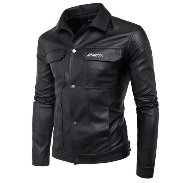 

letter embroidery leather jacket mens slim motorcycle leather coat men slim jackets clothes personalized stage street fashion, Black