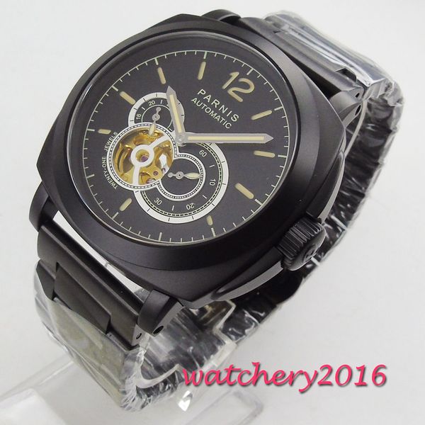 

new 44mm black dial pvd coated mechanical watches relogio masculino gift sapphire glass miyota automatic men's watch, Slivery;brown