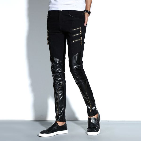 

2019 new arrival fashion summer men tight leather pants casual full length mens plus size 27 28 29 30 31 32 33 34 35 36, Black