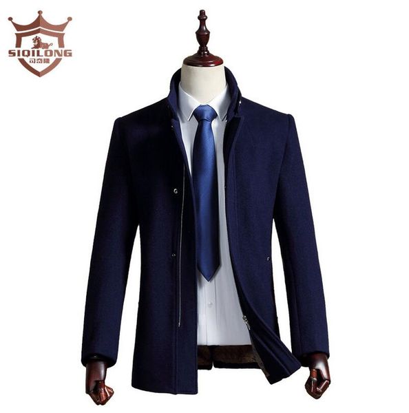 

siqilong new men's wool jackets autumn winter jacket men fashion slim stand collar woolen coat men padded jacket plus size s-4xl, Black