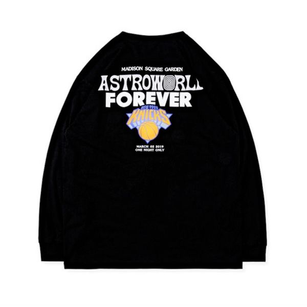 

designer mens long sleeve tshirt travis scott astroworld knicks print casual aw clothes teenager spring autumn tshirt fashion, White;black