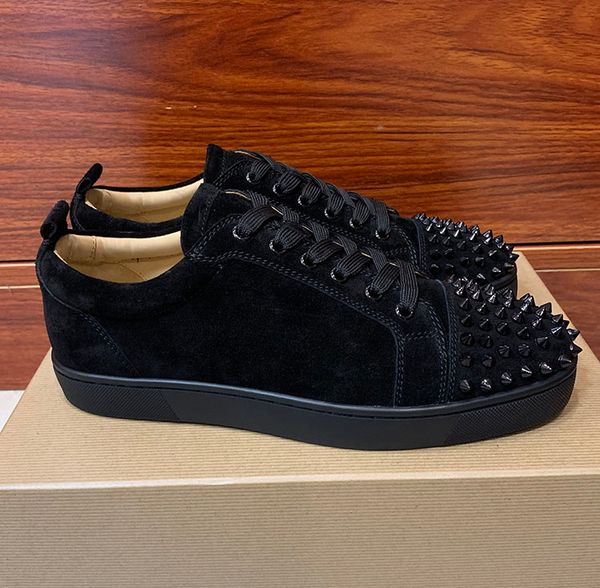 

men's sneaker shoes party dress wedding low junior spikes red bottom black,blue leather shoes,luxury red sole leisure outdoor flats eu3