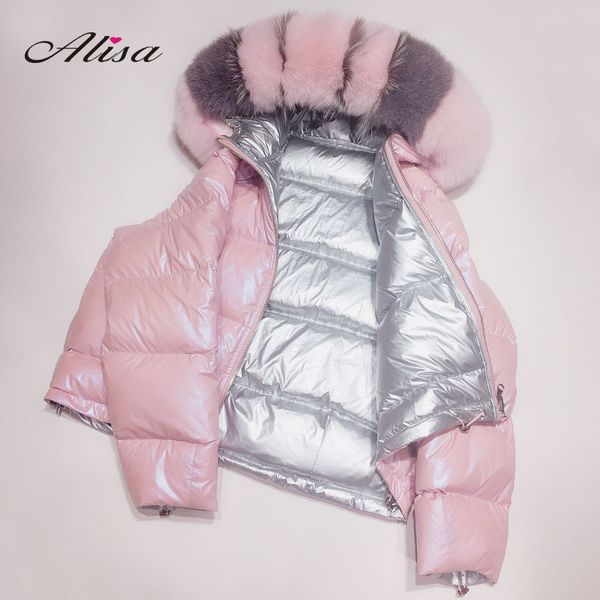 

fashion female double-sided wear bling big hair collar down jackets 2019 winter new womens thickening warm slim outerwears, Black