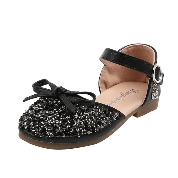 

baby girl fashion princess shoes with bowtie summer children beach sequins shoes covered-toes flat sole syy145, Black;red