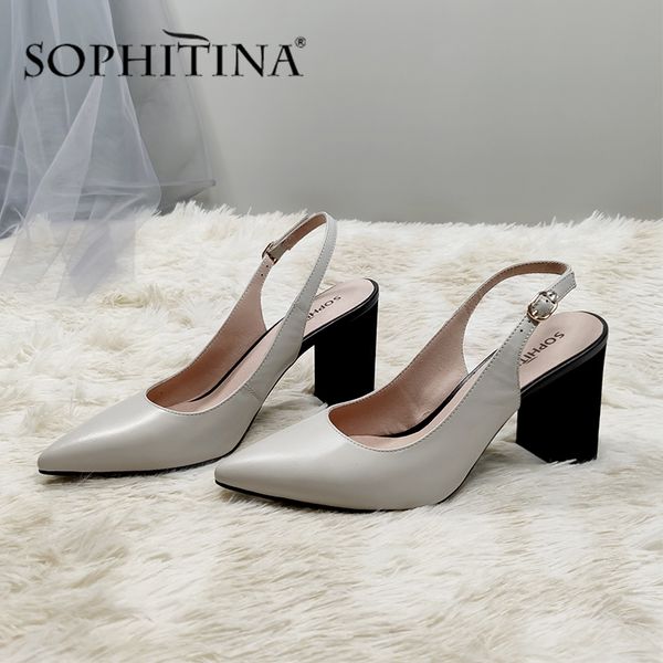 

sophitina summer women sandals pointed toe slingbacks square heel med slip-on mature casual shoes sheepskin office sandals c13, Black