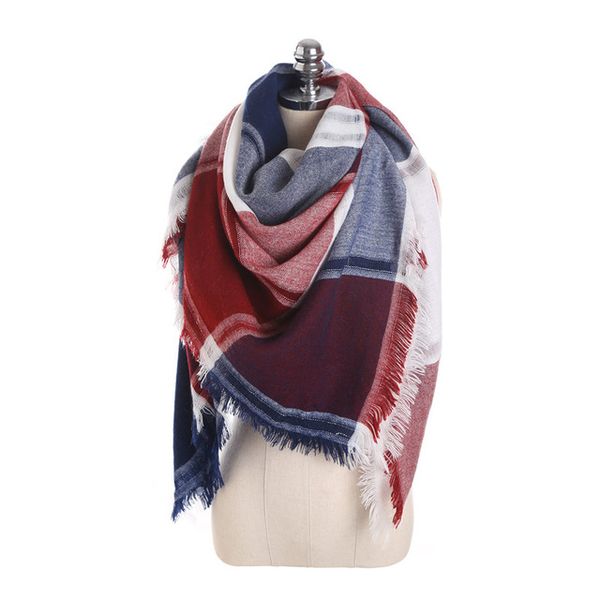 

wholesale-women plaid scarfs fashional tassel wrap oversized check shawl tartan cashmere scarf winter 200g thick warm scarves, Blue;gray