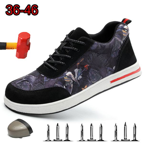 

fashion labor insurance shoes men's lightweight non-slip smash-proof puncture steel toe cap safety shoes casual work boots, Black