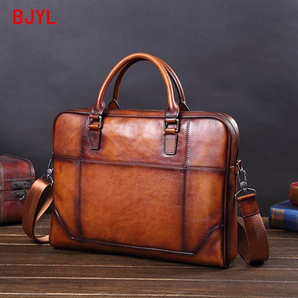 

genuine leather men's handbag cowhide leather bag business computer bag men briefcase cross section casual shoulder tide