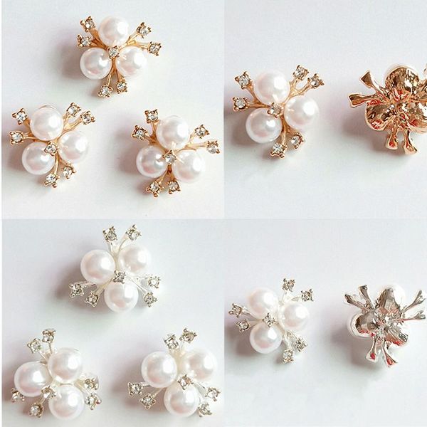 

10pcs/set faux pearl rhinestone flower embellishments brooch flatback buttons for diy crafts wedding party accessories, Black
