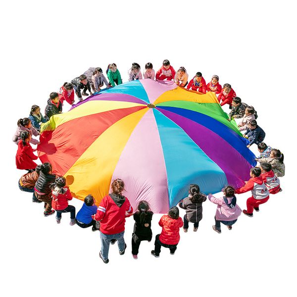 

funny] sports game 2m/3m/4m/5m/6m diameter outdoor rainbow umbrella parachute toy jump-sack ballute play game mat toy kids gift