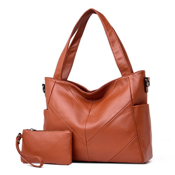 

2 sets brand big leather tote bags female casual large capacity shulder bag women handbag composite bag sac a main
