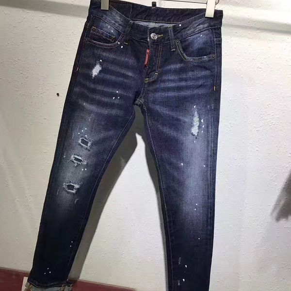 

full length pants hole ripped jeans casual women jeans woman for girls stretch mid waist skinny female pants, Blue