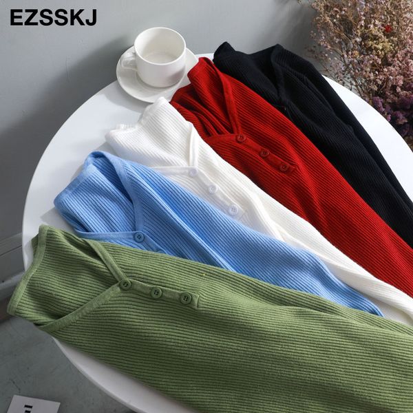 

2019 new casual v-neck button sweater women solid spring autumn female knit sweater pullovers soft jumper top, White;black