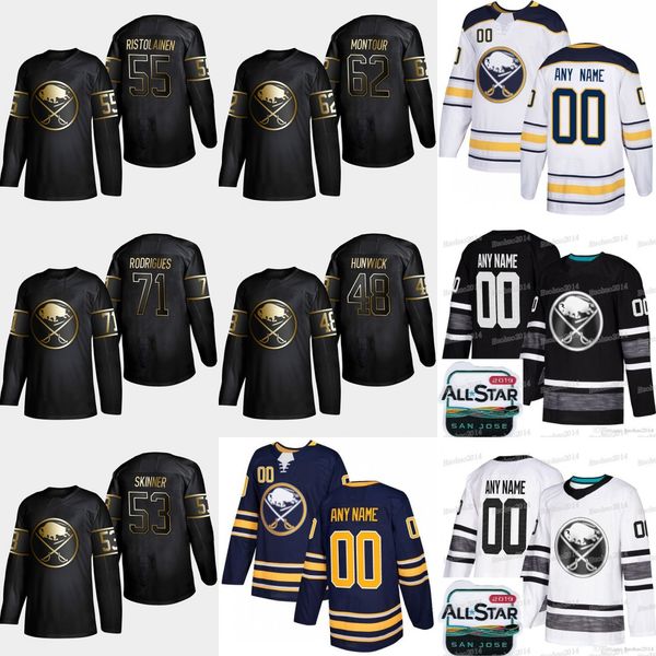 

2019 Golden Edition Buffalo Sabres 62 Brandon Montour 71 Evan Rodrigues 48 Matt Hunwick 53 Jeff Skinner 55 Rasmus Ristolainen Jerseys