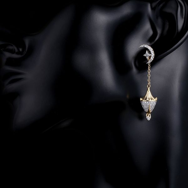 

2019 fine gifts moon earrings earrings for women with full shiny cubiz zircon female earring, Golden