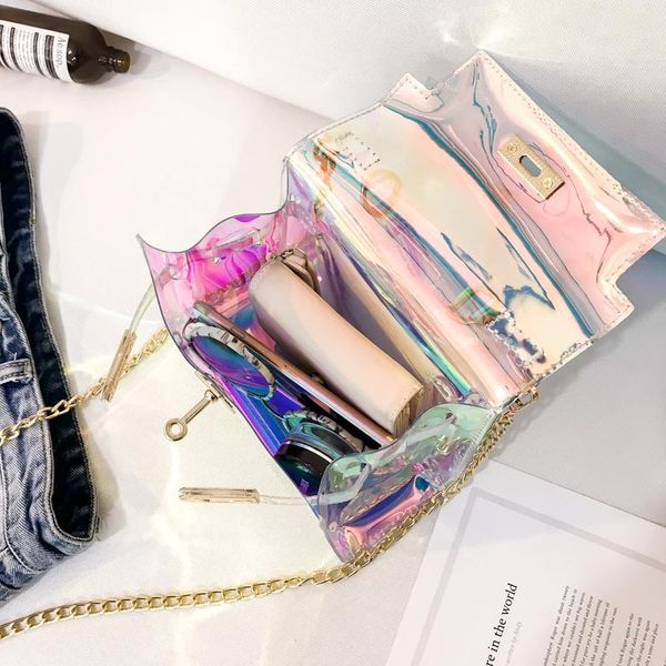 

laser messenger bags candy women fashion jelly transparent crossbody bag plastic shoulder bags hasp lock chains