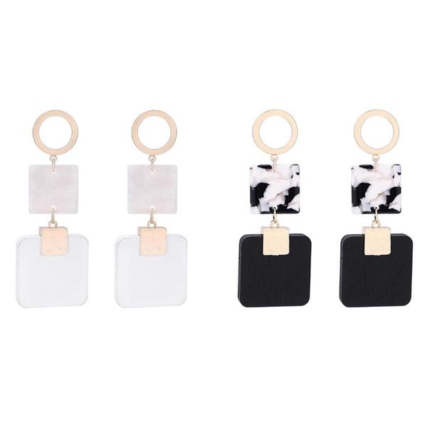 

2 pair marble effect acrylic earrings for women alloy geometric earrings drop dangle plate fashion jewelry , white & bl, Silver