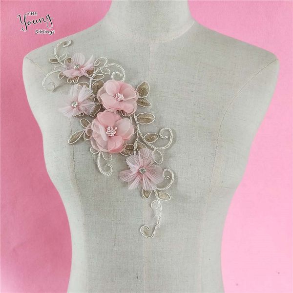 Cor-de-rosa Flor Sewing Cost ofício Renda Collar Embelezamento Motivo Design Bordado Laço Decote DIY Sewing Applique Lace Tecido