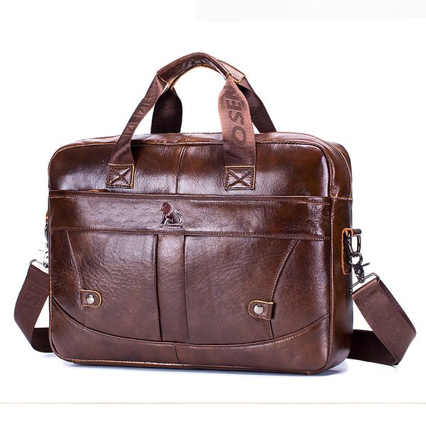 

men's genuine leather 40cm briefcase men shoulder messenger bag cowhide leather portable casual multifunctional laptotes bag