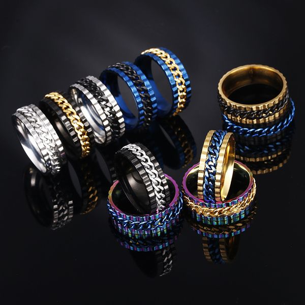 

trend classic chain swivel bnad ring cool stainless steel fashion rings for men women jewelry party gift, Silver