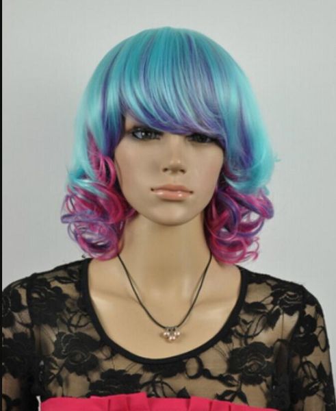 Wig Color Mixed Women Fashion Short Curly Hair Girl Full Wigs