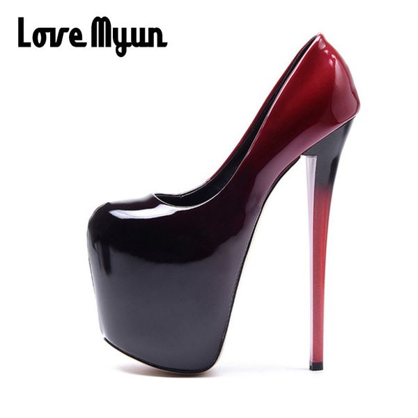 

big size 50 platform pumps ultra super high heels 19cm patent leather shoes women's party pumps wedding shoes nn-94, Black