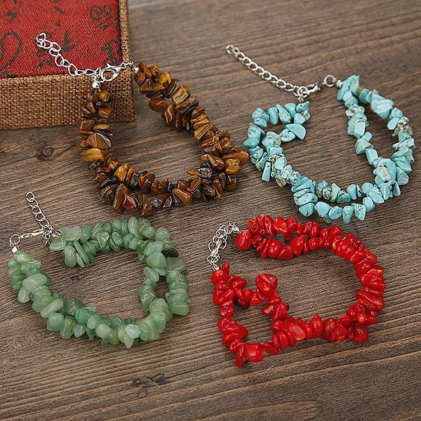

2019 new arrival 2 layer coloful irregular stone bead bracelet fashion jewelry accessories boho beach bangles party gifts, Golden;silver
