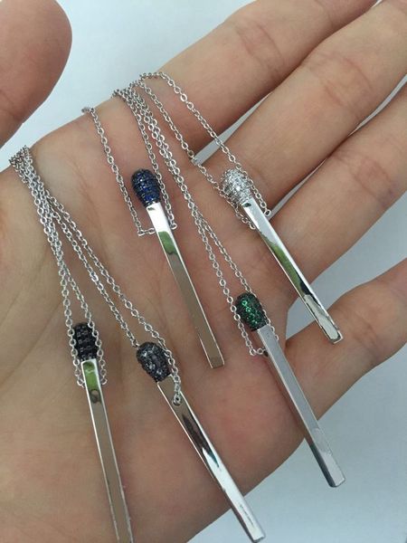 

new aaa zircon match head collar necklace copper chain charm grey blue zircon simple fire matchstick necklace women jewelry, Silver