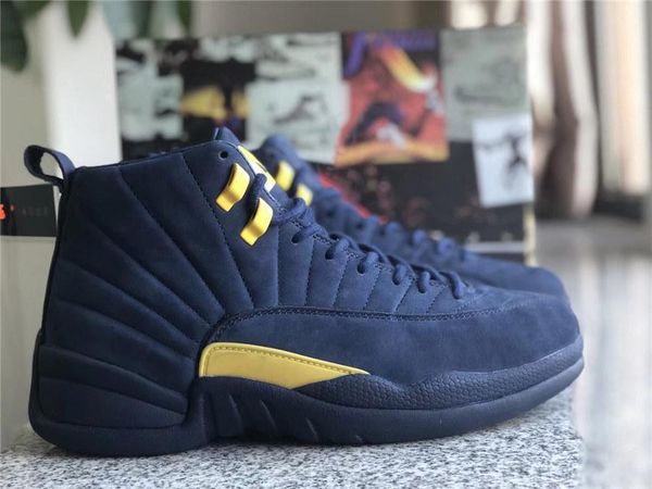 

2020 new 12 rtr michigan nrg psny 12s men basketball shoes collego navy amarillo bq3180 -407 real carbon fiber athletic sports sneakers, Black