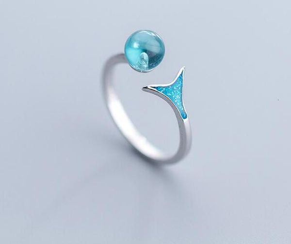 

authentic 100% real.925 sterling silver fine jewelry blue tears & mermaid tail ring gtlj1466, Golden;silver