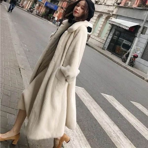

parker imitation fur coat female loose large size s-7xl winter long warm velvet mink coats women's 2019 winter, Black