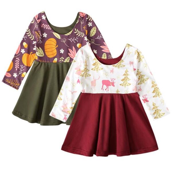 

wholesale 2020 christmas kids designer clothes girls spring autumn long sleeve dress new year halloween baby girl designer clothes by1403, Red;yellow