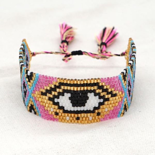 

zhongvi evil eye bohemian statement bracelet for women tassel seed beaded bracelet bijoux femme party gift adjustable jewelry, Black
