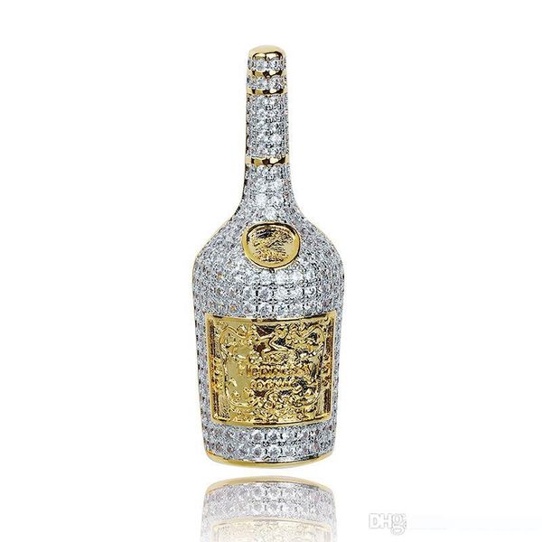 

hip hip hop gold whisky bottle pendant necklace micro pave zircon iced out jewelry man women gift, Silver