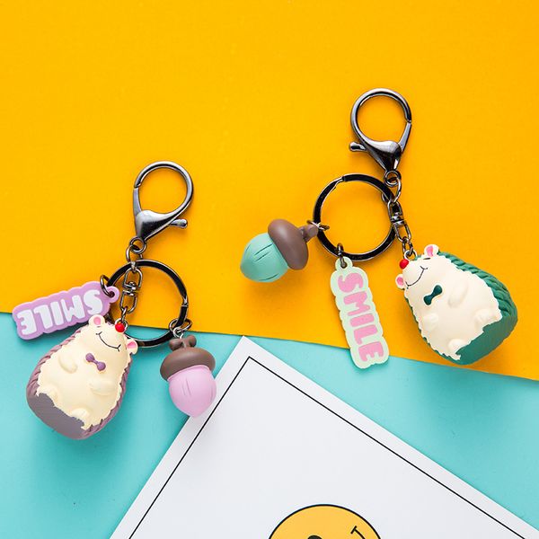 

творческий мультфильм ежик желудь брелок кулон милый милый питомец сосновая шишка маленький ежик ключ сумка кулон подарок, Silver