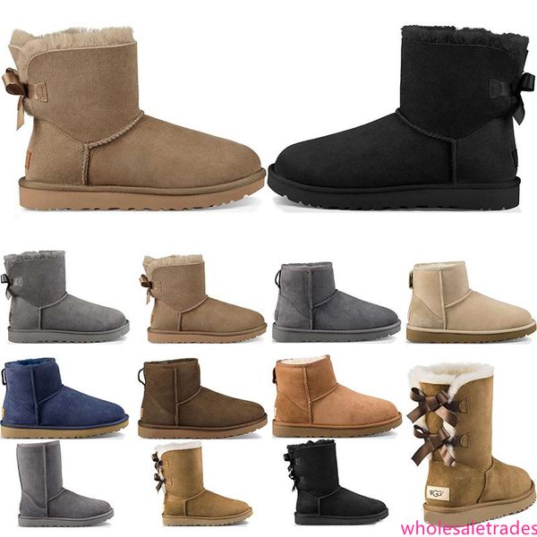 

classic designer boots australia women girl snow boots bowtie ankle short bow fur boot for winter black chestnut fashion shoes size 36-41