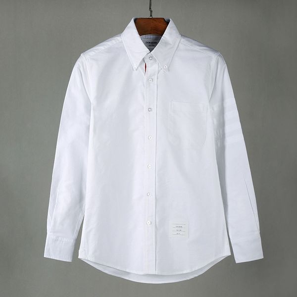 

2020 fashion tb brand shirts men slim white long sleeve striped casual shirt turn down collar oxford solid men's clothing, White;black