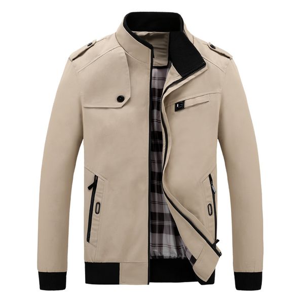 

olome 2019 zipper jacket men autumn slim bomber jackets zip pocket design stand collar coat plus size mens overcoat, Black;brown