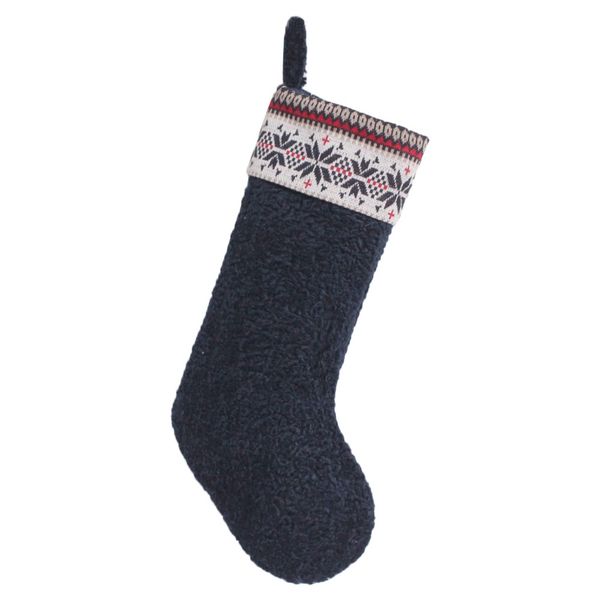 

boucle design blue christmas stocking with cable knit snowflake cuff p4702