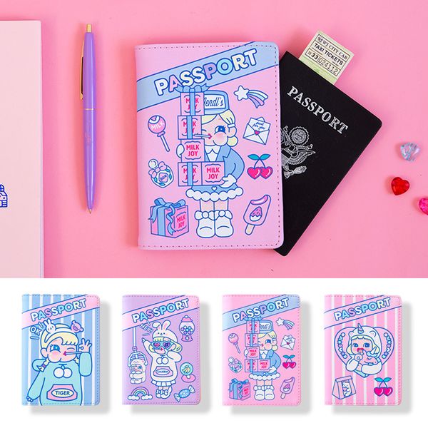 

1pc kawaii cartoon girls travel leather passport holder card case protector cover floral wallet bags