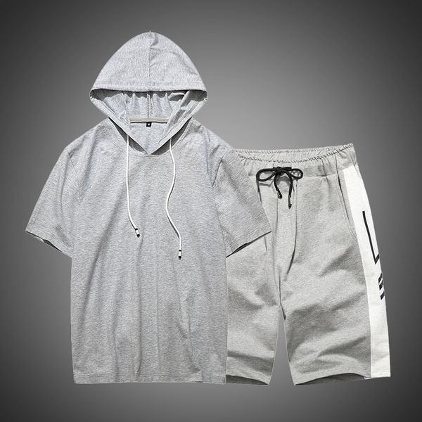 

2019 summer fashion tracksuit men set short sleeve casaul slim fit sporting suit mens masculino t shirt+shorts two pieces sets, Gray
