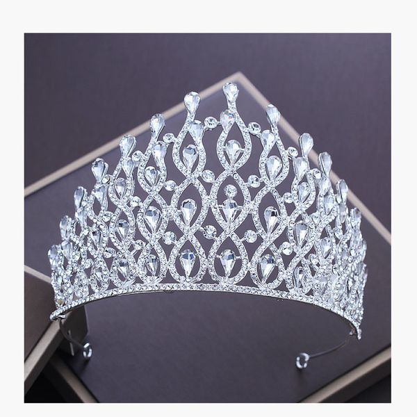 

new silver color luxury crystal crown for wedding bride tiara big crown rhinestone bridal crown for wedding hair accessories, Golden;white