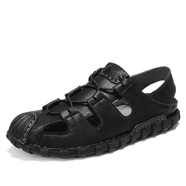 

men sandals leather men summer shoes classics comfort beach sandals hollow shoes footwear, Black