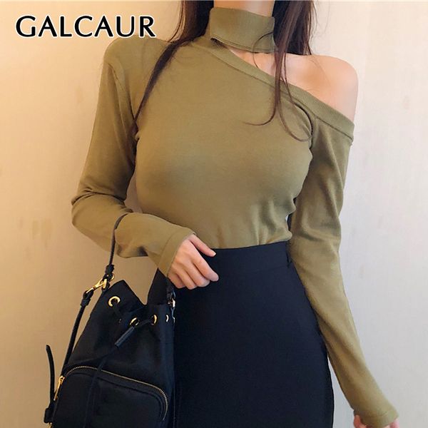 

galcaur one shoulder knitting women's sweater turtleneck long sleeve slim pullovers autumn sweaters female clothing fashion, White;black